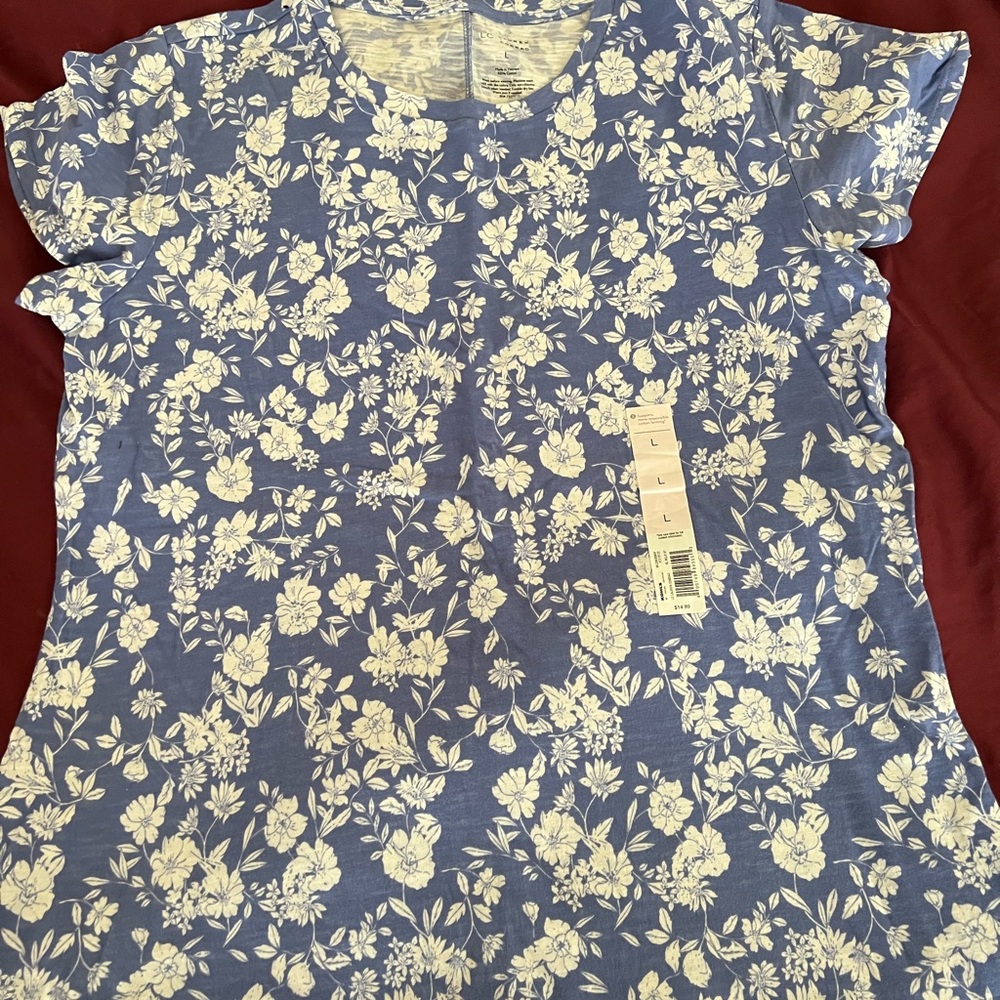 Lauren Conrad Floral Blue and White Women's T-Shirt